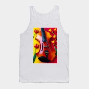 Yellow And Red Tulips And Baroque Five String Violin Tank Top